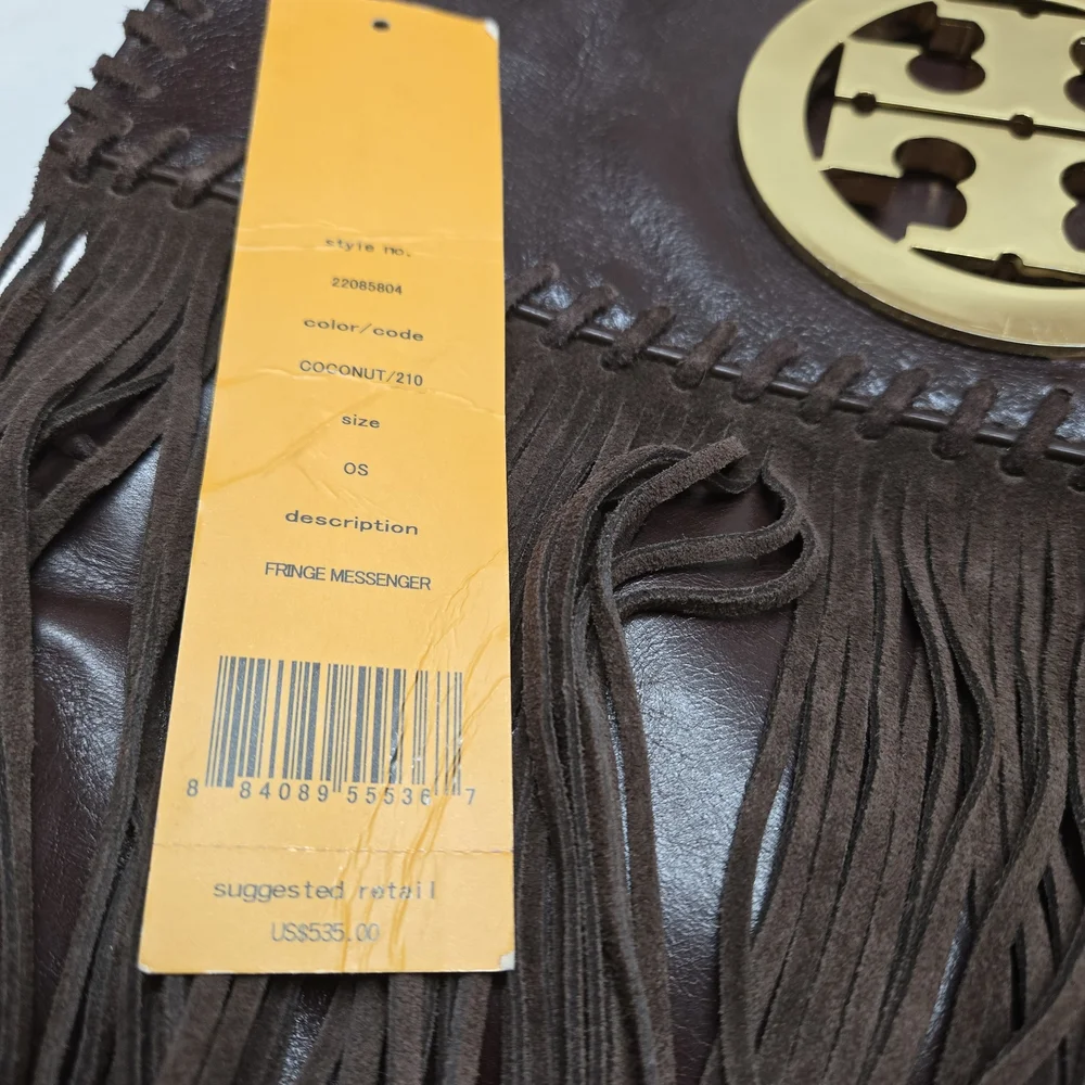 Tory Burch Leather Fringe Messenger Chocolate Brown Bag